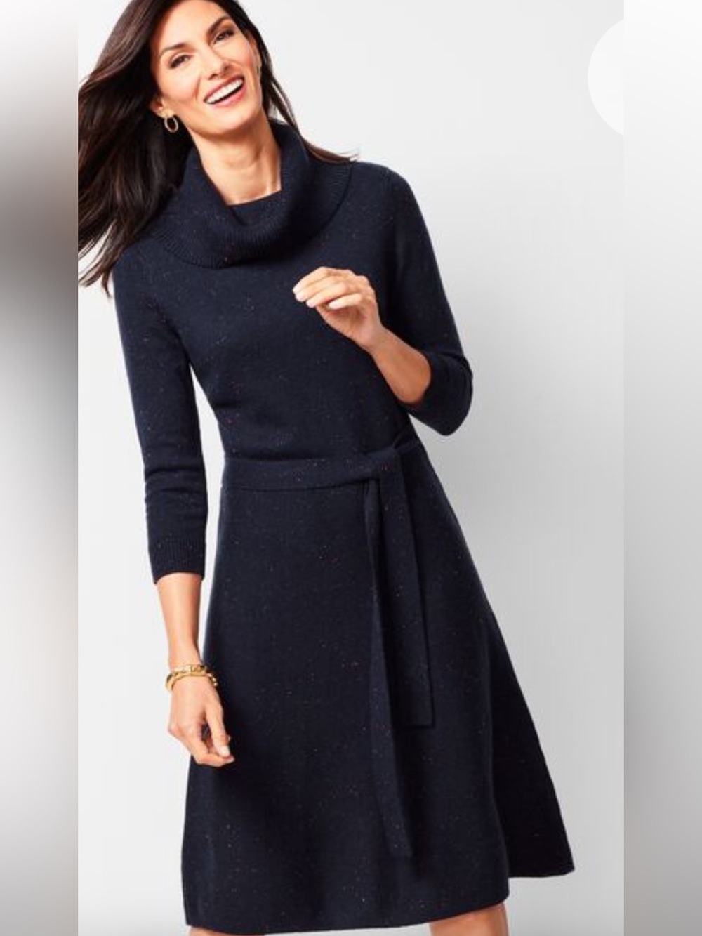 Talbots Classic Black Cowl Neck Belted Women's Dress